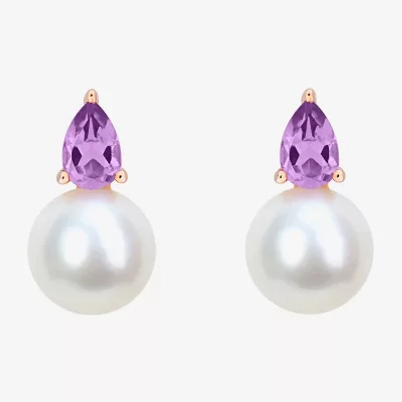 White Cultured Freshwater Pearl & Gemstone 18K Gold Over Silver 15.5mm Stud Earrings