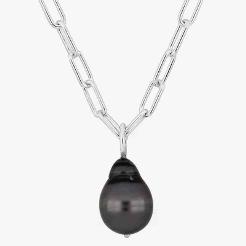 Womens Black Cultured Tahitian Pearl Sterling Silver 18 Inch Pendant Necklace