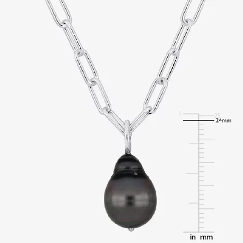 Womens Black Cultured Tahitian Pearl Sterling Silver 18 Inch Pendant Necklace