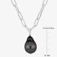 Womens Black Cultured Tahitian Pearl Sterling Silver 18 Inch Pendant Necklace