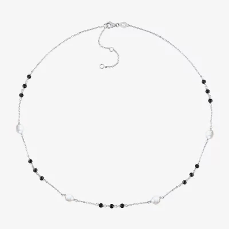 Womens White Sterling Silver 17 Inch Beaded Necklace