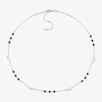 Womens White Sterling Silver 17 Inch Beaded Necklace