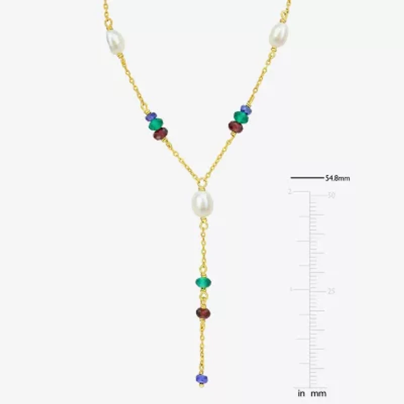 Womens White 18K Gold Over Silver 17 Inch Y Necklace