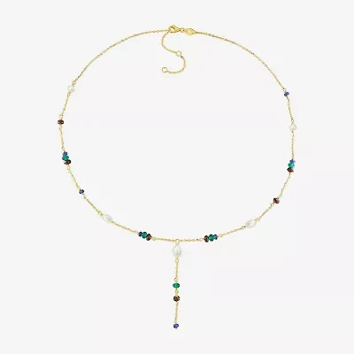 Womens White 18K Gold Over Silver 17 Inch Y Necklace