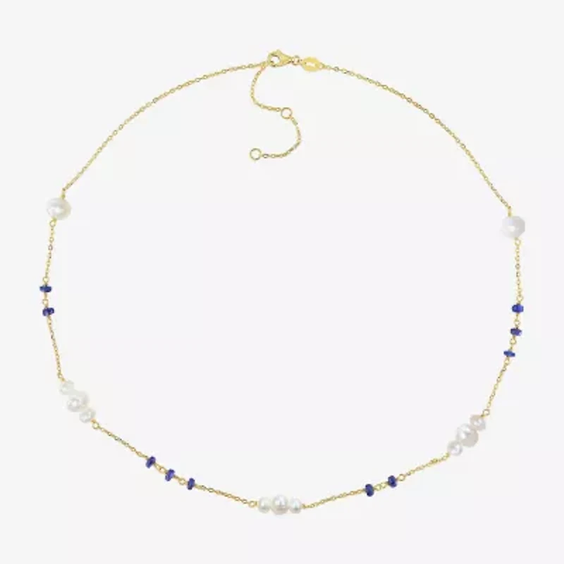 Womens White 18K Gold Over Silver 17 Inch Beaded Necklace
