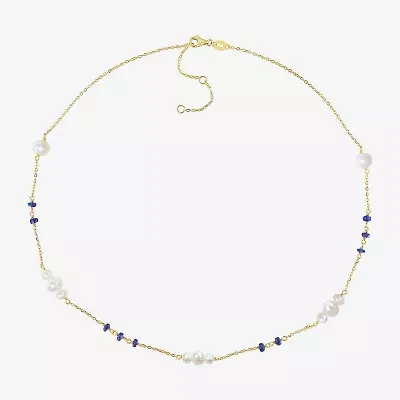 Womens White 18K Gold Over Silver 17 Inch Beaded Necklace