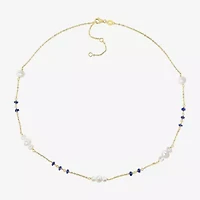 Womens White 18K Gold Over Silver 17 Inch Beaded Necklace