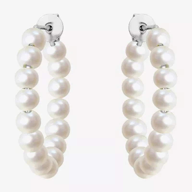 Womens White Cultured Freshwater Pearl Sterling Silver 26mm Hoop Earrings