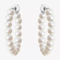 Womens White Cultured Freshwater Pearl Sterling Silver 26mm Hoop Earrings