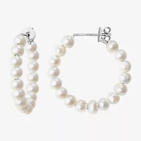 Womens White Cultured Freshwater Pearl Sterling Silver 26mm Hoop Earrings