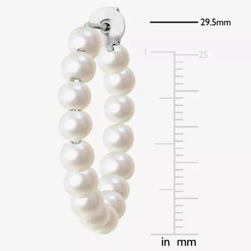 Womens White Cultured Freshwater Pearl Sterling Silver 26mm Hoop Earrings