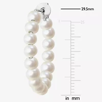 Womens White Cultured Freshwater Pearl Sterling Silver 26mm Hoop Earrings