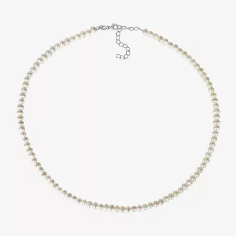 Womens White Sterling Silver 17 Inch Strand Necklace