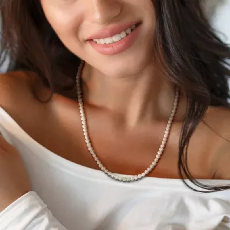 Womens White Sterling Silver 17 Inch Strand Necklace