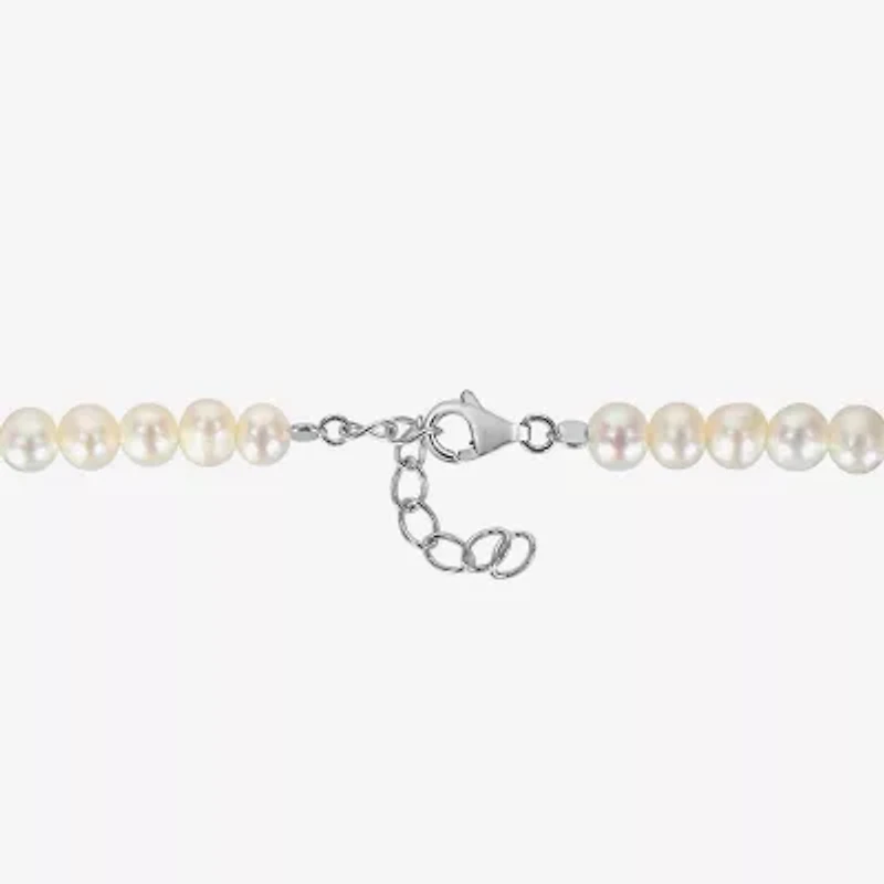 Womens White Cultured Freshwater Pearl Sterling Silver Strand Bracelet