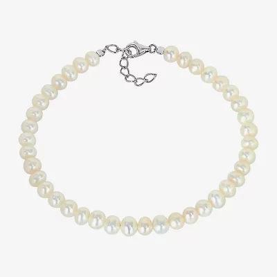 Womens White Cultured Freshwater Pearl Sterling Silver Strand Bracelet