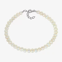 Womens White Cultured Freshwater Pearl Sterling Silver Strand Bracelet