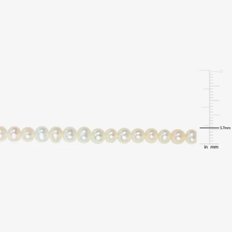 Womens White Cultured Freshwater Pearl Sterling Silver Strand Bracelet