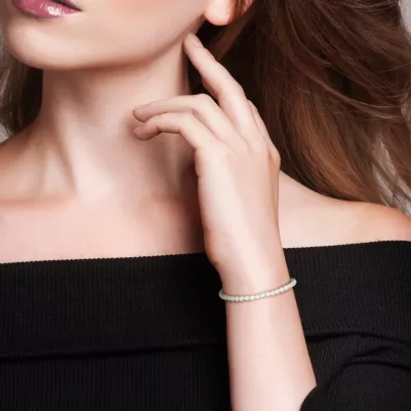 Womens White Cultured Freshwater Pearl Sterling Silver Strand Bracelet