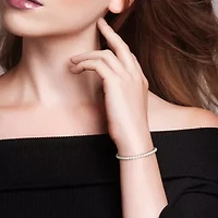 Womens White Cultured Freshwater Pearl Sterling Silver Strand Bracelet