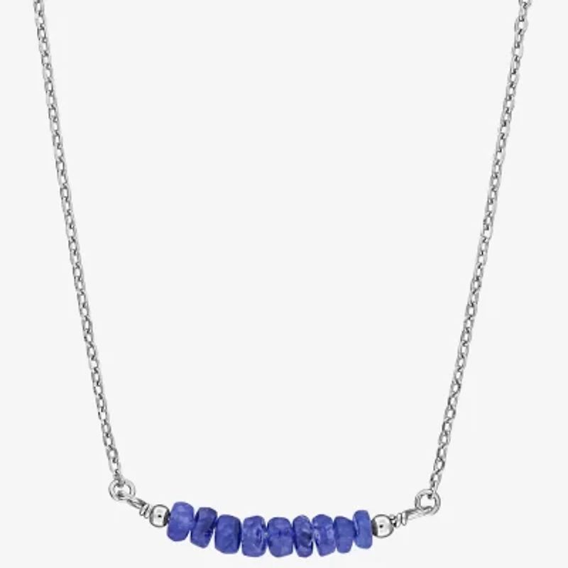 Womens Blue Sapphire Sterling Silver 16 1/2 Inch Beaded Necklace