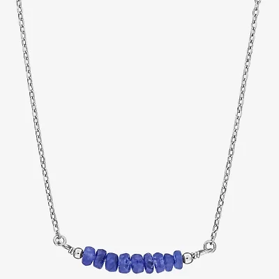 Womens Blue Sapphire Sterling Silver 16 1/2 Inch Beaded Necklace