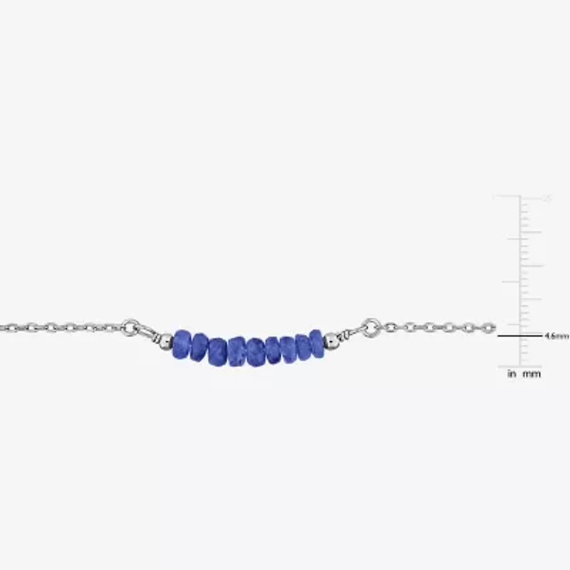 Womens Blue Sapphire Sterling Silver 16 1/2 Inch Beaded Necklace