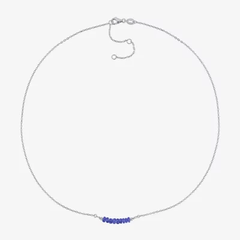 Womens Blue Sapphire Sterling Silver 16 1/2 Inch Beaded Necklace