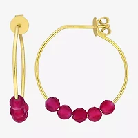 Womens Lab Created Red Ruby 18K Gold Over Silver 26mm Hoop Earrings