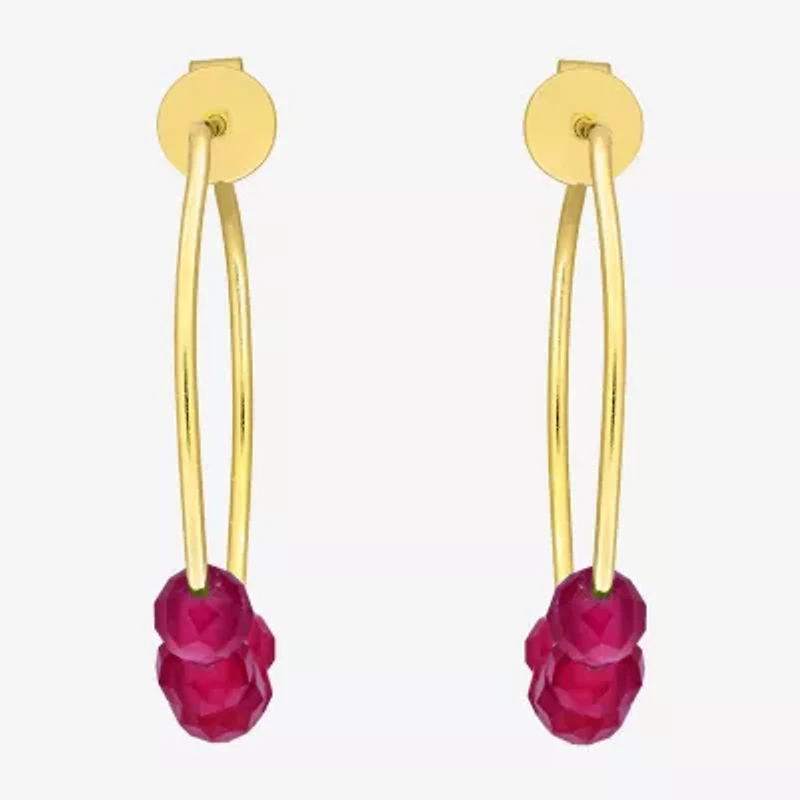 Womens Lab Created Red Ruby 18K Gold Over Silver 26mm Hoop Earrings
