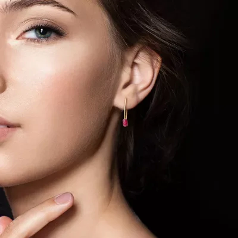 Womens Lab Created Red Ruby 18K Gold Over Silver 26mm Hoop Earrings