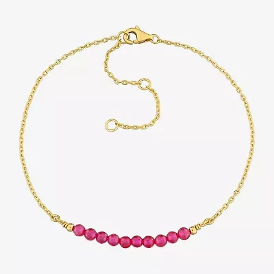 Womens Lab Created Red Ruby 18K Gold Over Silver Beaded Bracelet