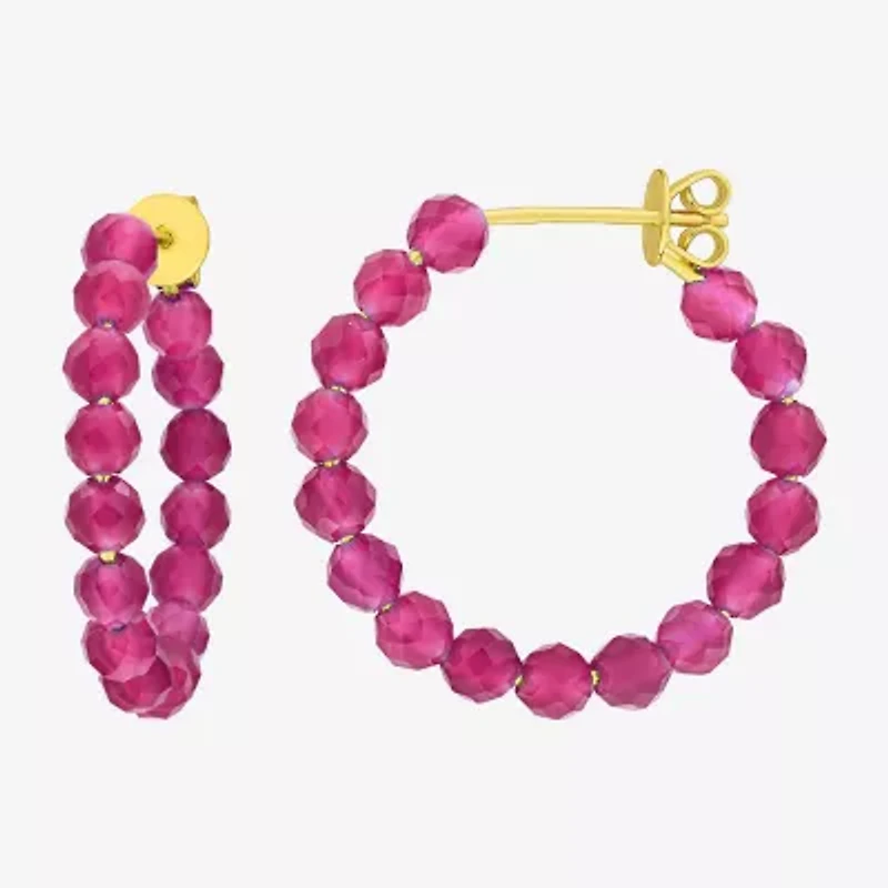 Womens Lab Created Red Ruby 18K Gold Over Silver 26mm Hoop Earrings