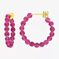 Womens Lab Created Red Ruby 18K Gold Over Silver 26mm Hoop Earrings