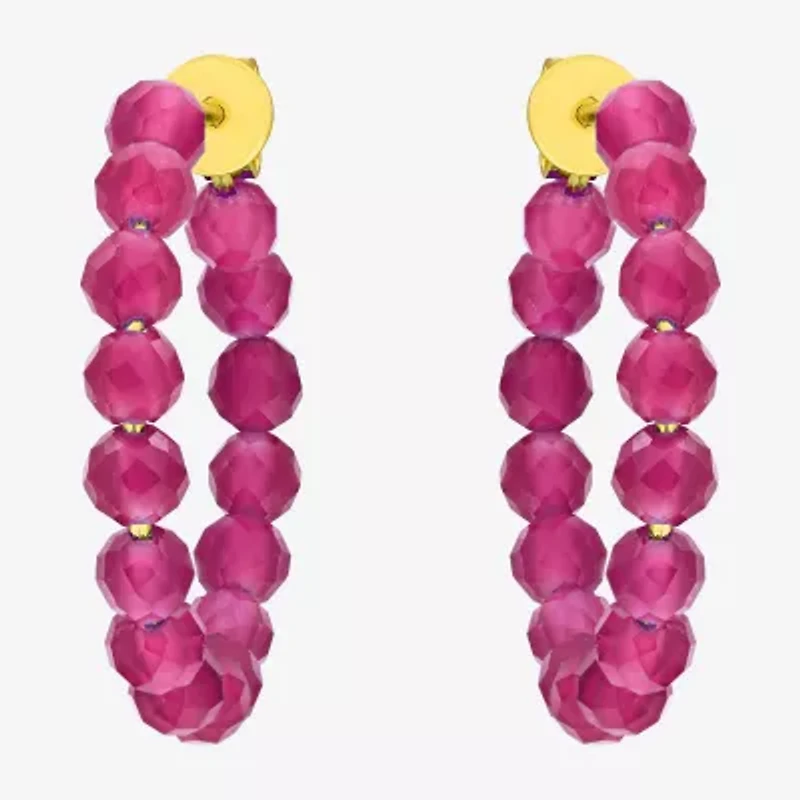 Womens Lab Created Red Ruby 18K Gold Over Silver 26mm Hoop Earrings