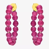 Womens Lab Created Red Ruby 18K Gold Over Silver 26mm Hoop Earrings