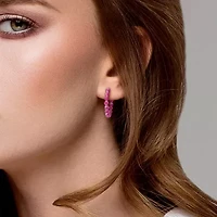 Womens Lab Created Red Ruby 18K Gold Over Silver 26mm Hoop Earrings