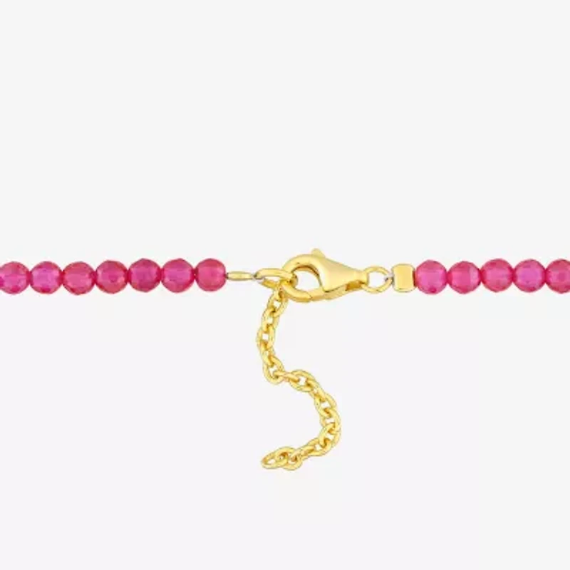 Womens Lab Created Red Ruby 18K Gold Over Silver Beaded Bracelet