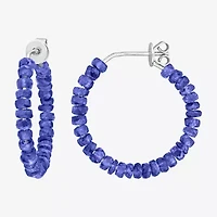 Womens Genuine Blue Sapphire Sterling Silver 26mm Hoop Earrings