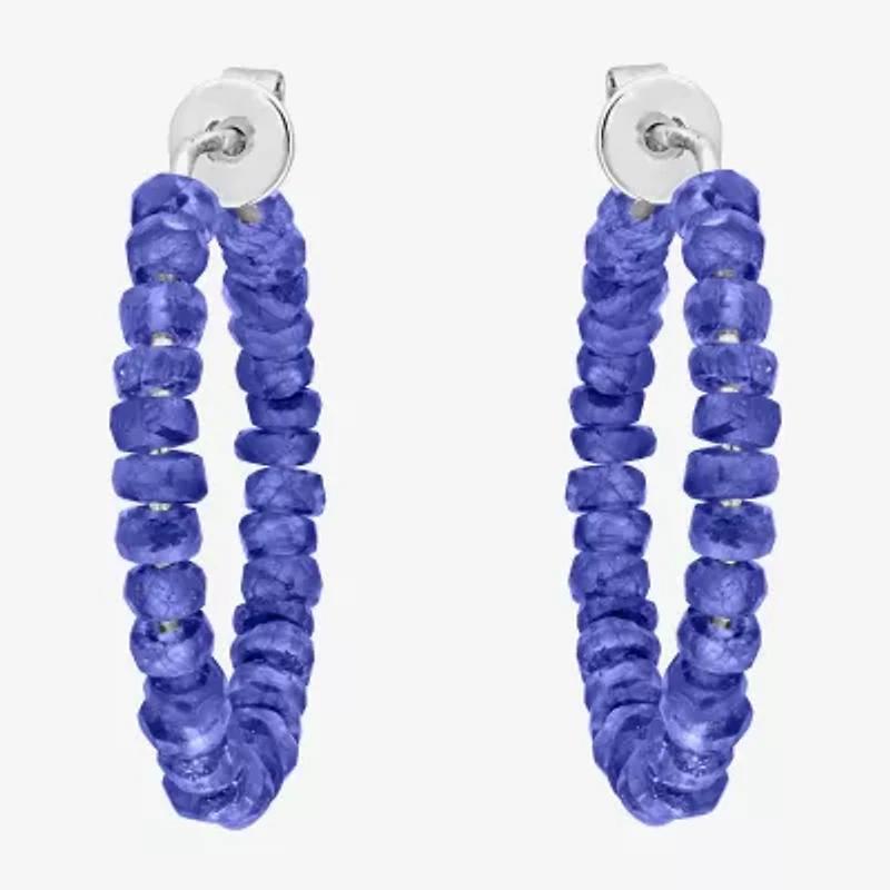 Womens Genuine Blue Sapphire Sterling Silver 26mm Hoop Earrings