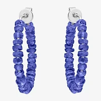 Womens Genuine Blue Sapphire Sterling Silver 26mm Hoop Earrings