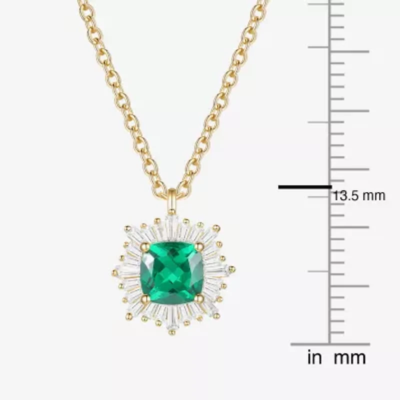 Womens Lab Created Green Emerald 14K Gold Over Silver Sterling Silver 18 Inch Pendant Necklace