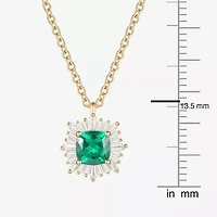 Womens Lab Created Green Emerald 14K Gold Over Silver Sterling Silver 18 Inch Pendant Necklace