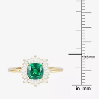 Womens Lab Created Green Emerald Sterling Silver Halo Cocktail Ring
