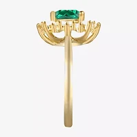 Womens Lab Created Green Emerald Sterling Silver Halo Cocktail Ring