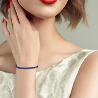 Womens Genuine Blue Sapphire Sterling Silver Beaded Bracelet