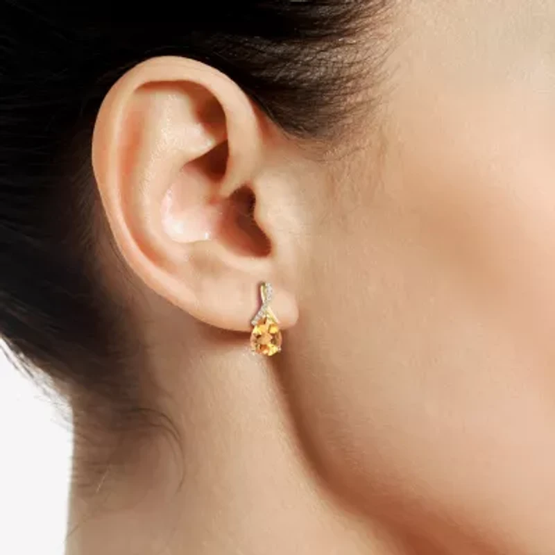 Womens Gemstone Sterling Silver or 14K Gold Over 14mm Pear Stud Earrings