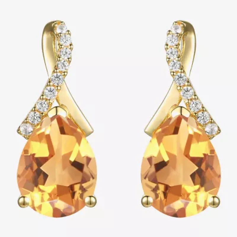 Womens Gemstone 14K Gold Over Silver 14mm Pear Stud Earrings