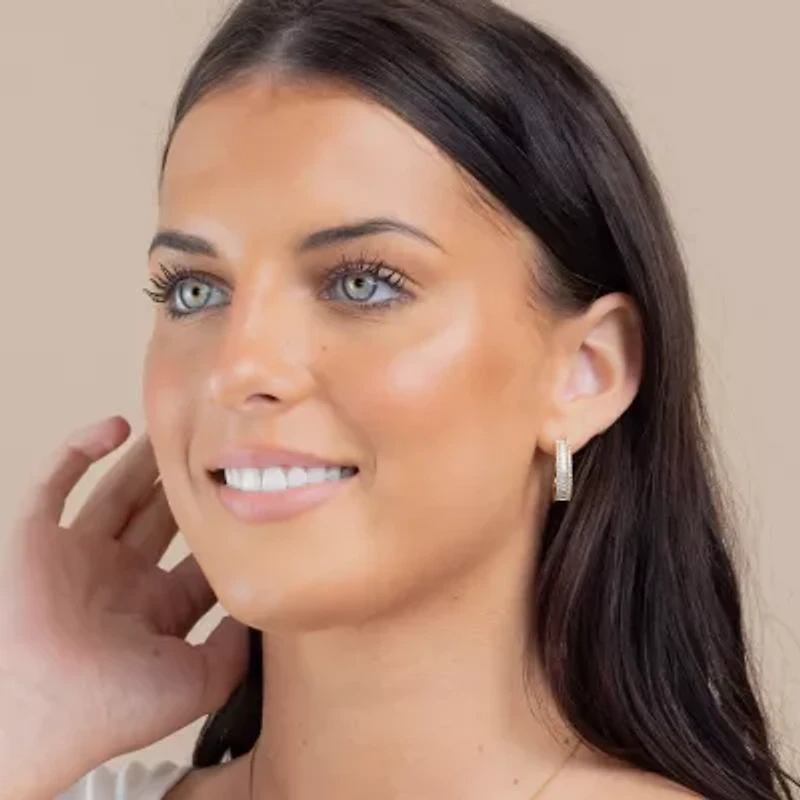 Womens 1/2 CT. T.W. Natural White Diamond 10K Gold 18.6mm Hoop Earrings