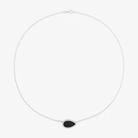 Womens Genuine Gemstone Sterling Silver Pear Pendant Necklace